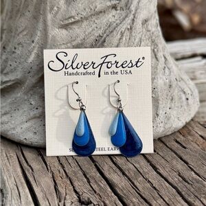 Silver Forest Blue Enamel Triple Teardrop Earrings NEW